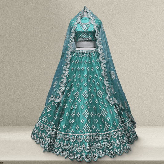 Jazzagals - The Modern Mirror Work Teal Reception Lehenga