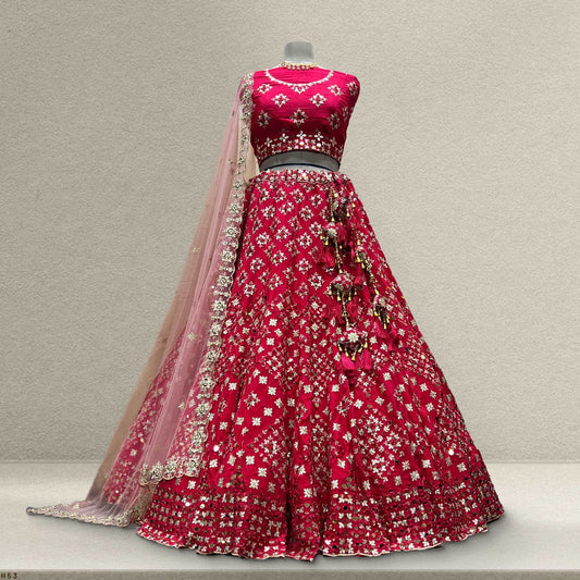 Jazzagals - Crape Silk Mirror Handwork Designer Replica Lehenga JMS Studio {{ Royal Red Bridal Lehenga}}