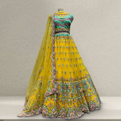 Jazzagals - PDP Replica Multicolor Yellow Designer Handwork Lehenga