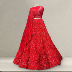 Jazzagals - Designer Replica Red Self Handwork Couture Lehenga