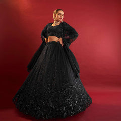 Jazzagals - Designer Replica Monotone Handwork Couture Lehenga Black