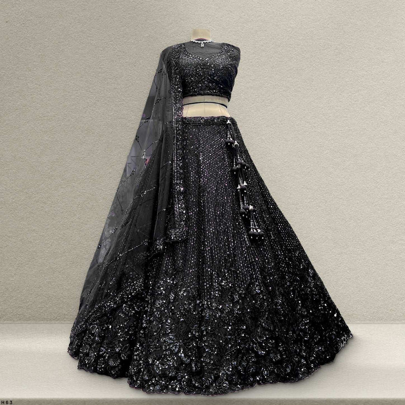 Jazzagals - Designer Replica Monotone Handwork Couture Lehenga Black