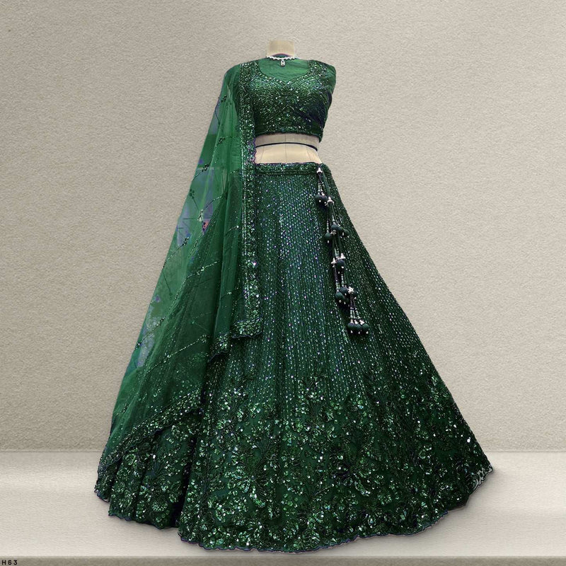 Jazzagals - Designer Replica Monotone Handwork Couture Lehenga Green