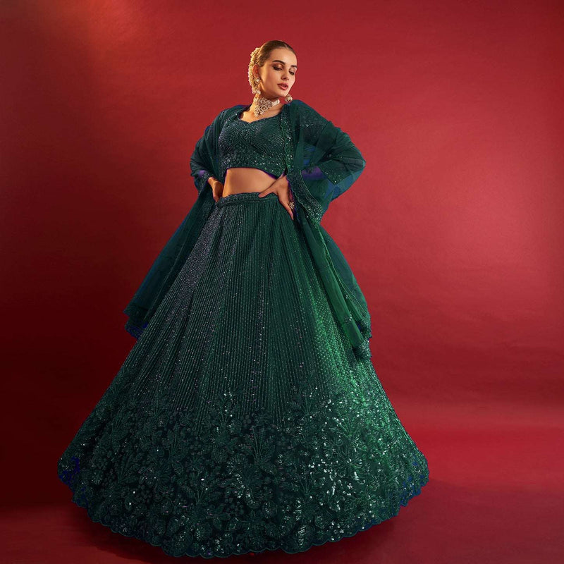 Jazzagals - Designer Replica Monotone Handwork Couture Lehenga Green