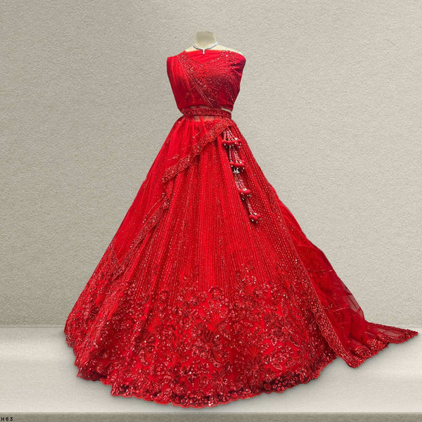 Jazzagals - Designer Replica Monotone Handwork Couture Lehenga Red