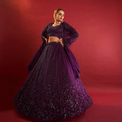Jazzagals - Designer Replica Monotone Handwork Couture Lehenga Wine