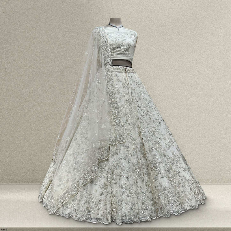 Jazzagals - Designer Replica Pearl White Handwork Couture Lehenga