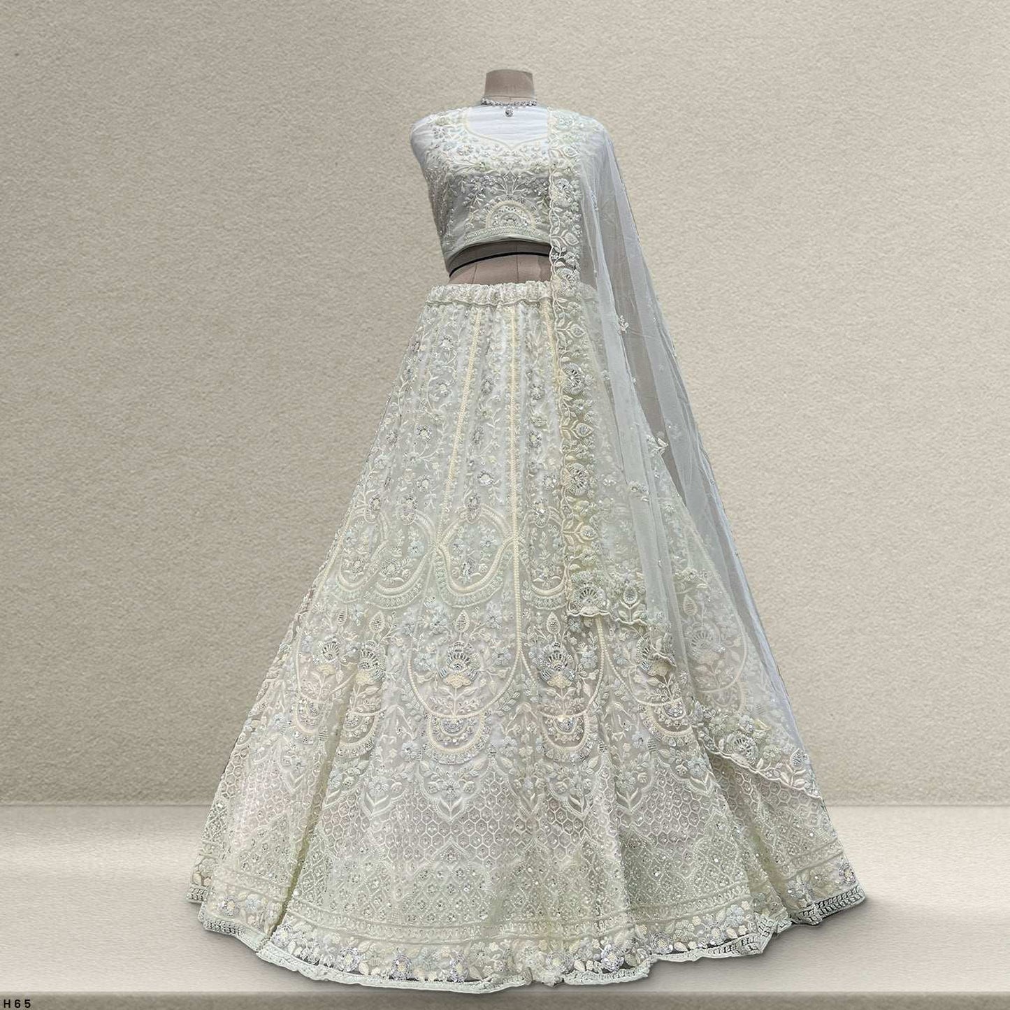 Jazzagals - Designer Replica Pearl White Handwork Couture Lehenga