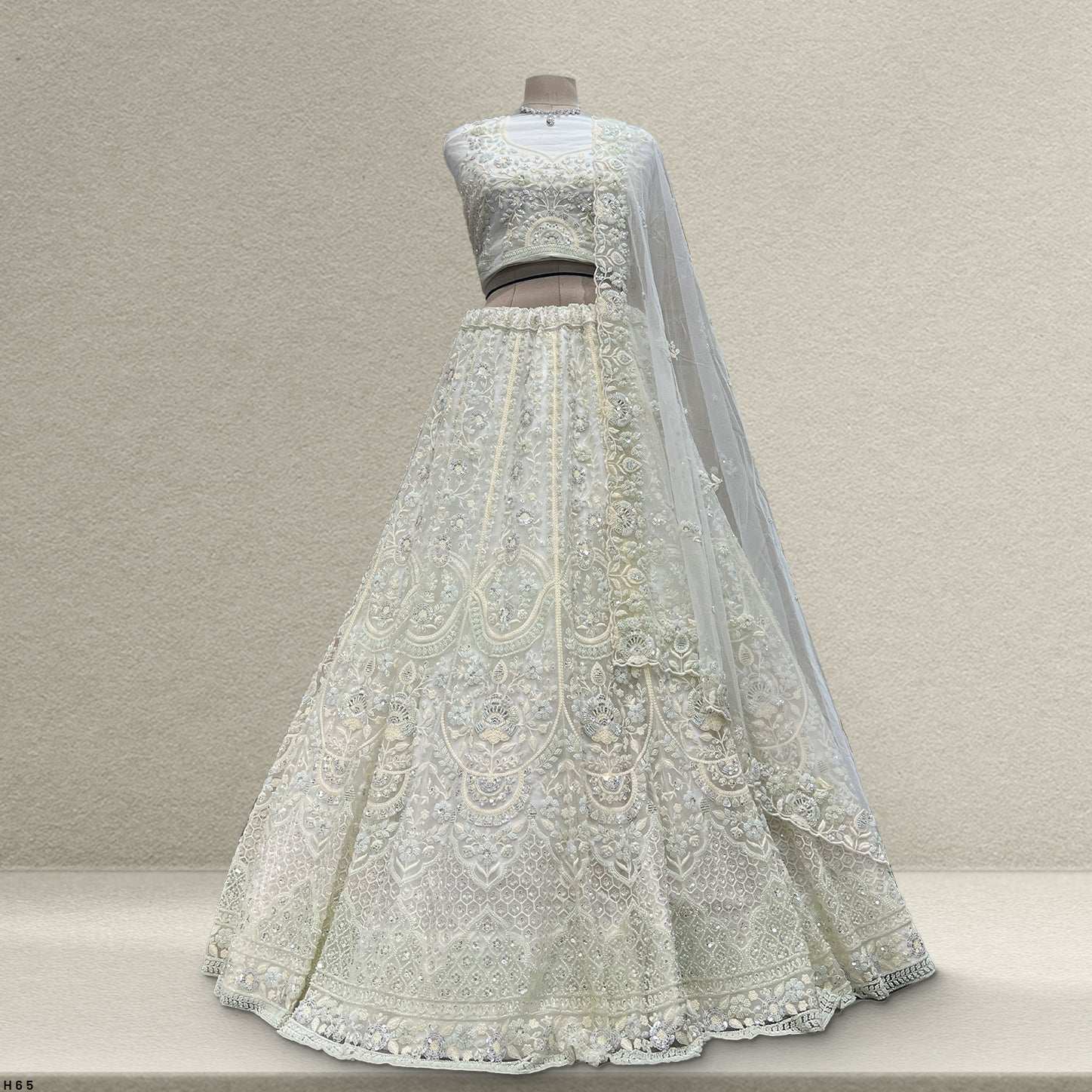 Jazzagals - Designer Replica Pearl White Handwork Couture Lehenga