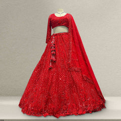 Jazzagals - Designer Replica Red Self Handwork Couture Lehenga