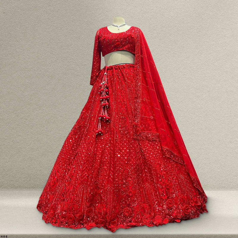 Jazzagals - Designer Replica Red Self Handwork Couture Lehenga