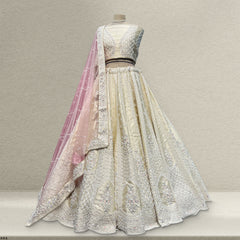 Damsel - Raw Silk Handwork Ivory Couture Lehenga