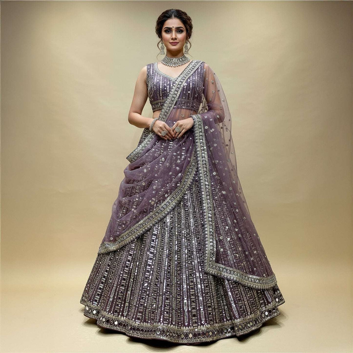 Jazzagals - Mirror Handwork Designer Lehenga for Reception for Bride