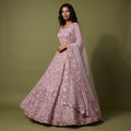 Lilac floral embroidered lehenga with sheer dupatta, flared skirt and full sleeves
