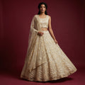 Ivory net tone-on-tone floral lehenga with 3D cutdana embellishment and sleeveless blouse