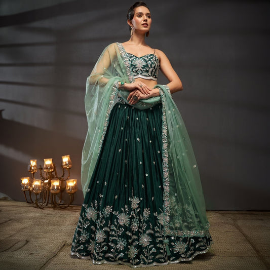 Aisha - Gorgeous Partywear Bottle Green Lehenga