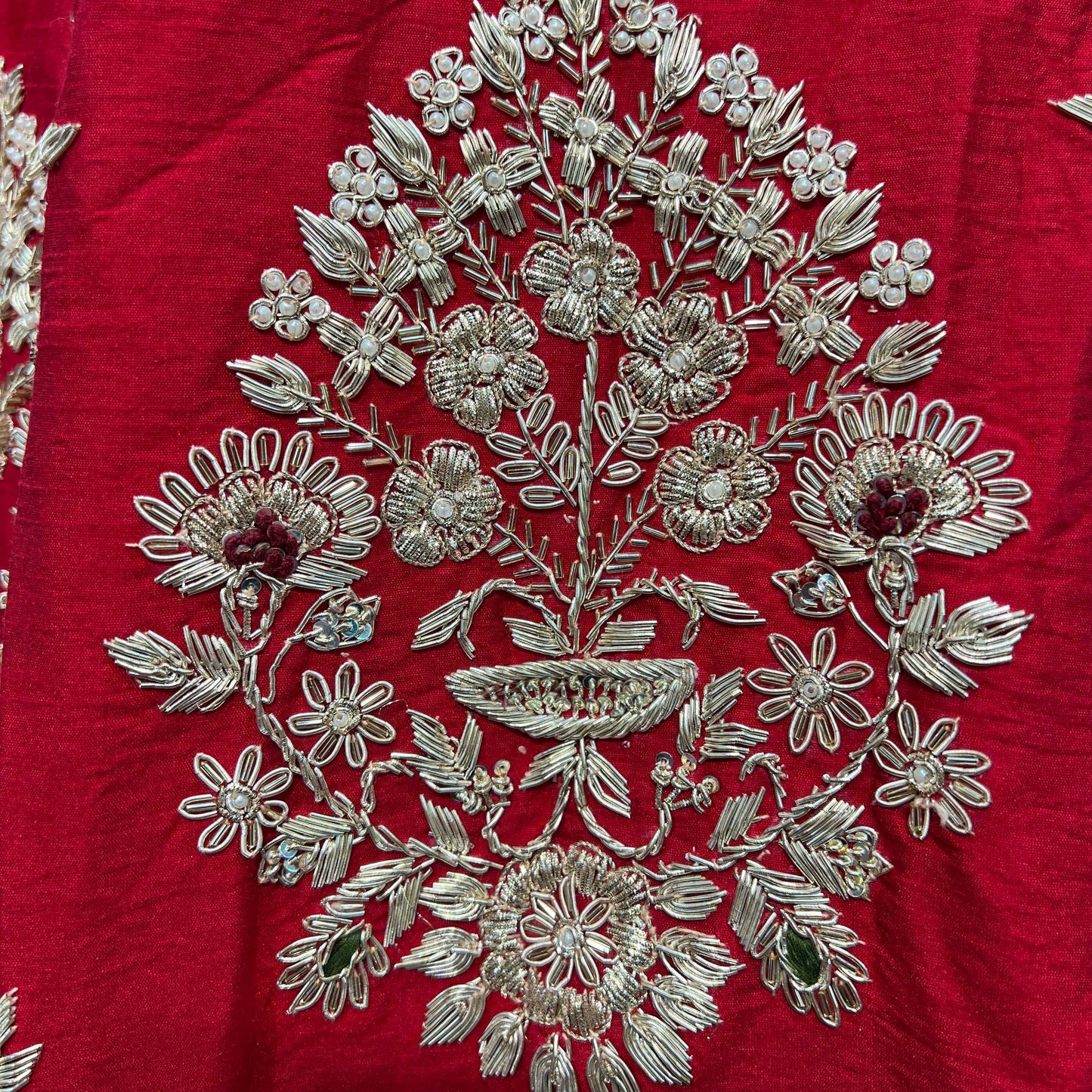 Amrapali - Minimal Sabya Zardosi Raw Silk Royal Red Bridal Lehenga