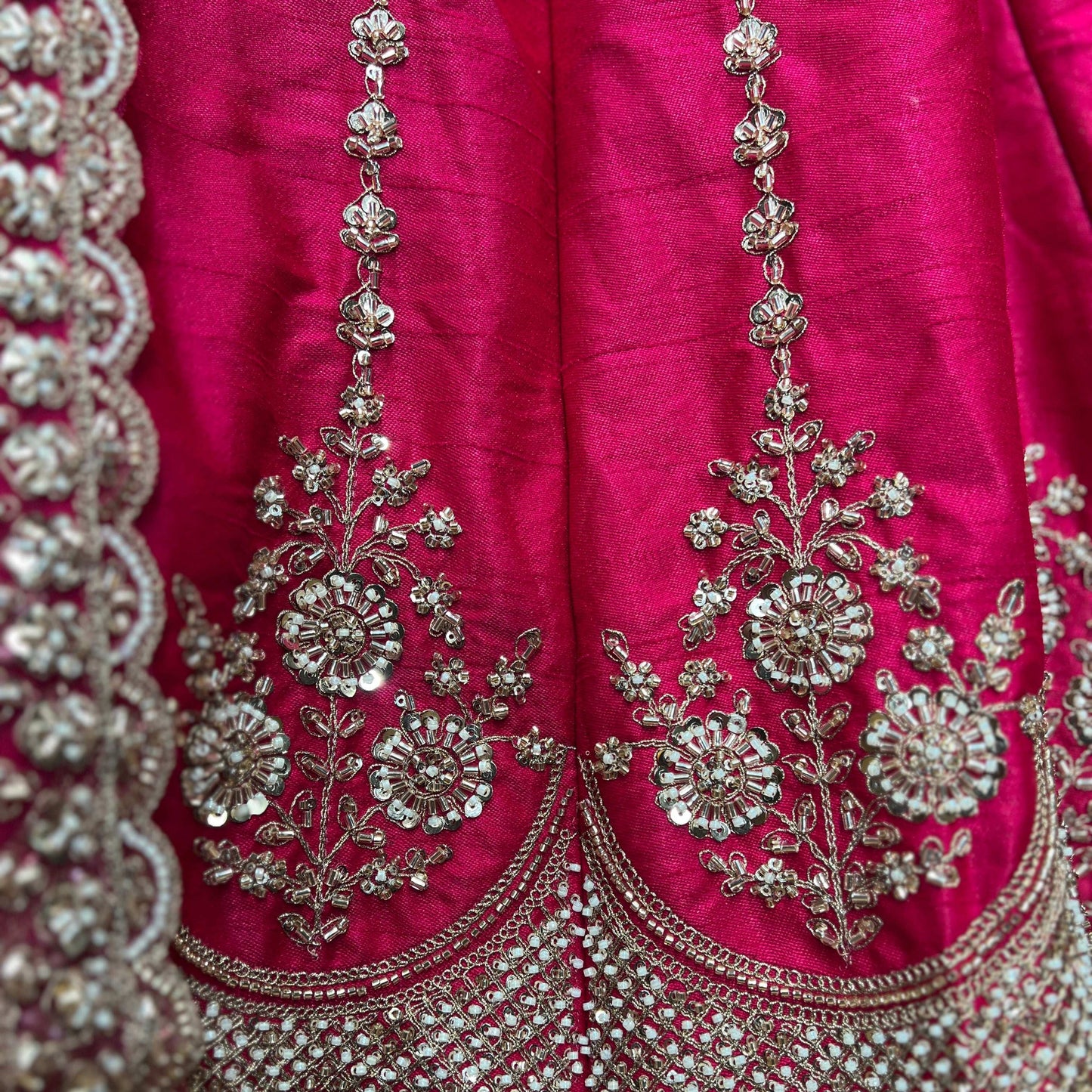 Sangria : Cutdana Beads Handwork Rani Pink Bridal Lehenga