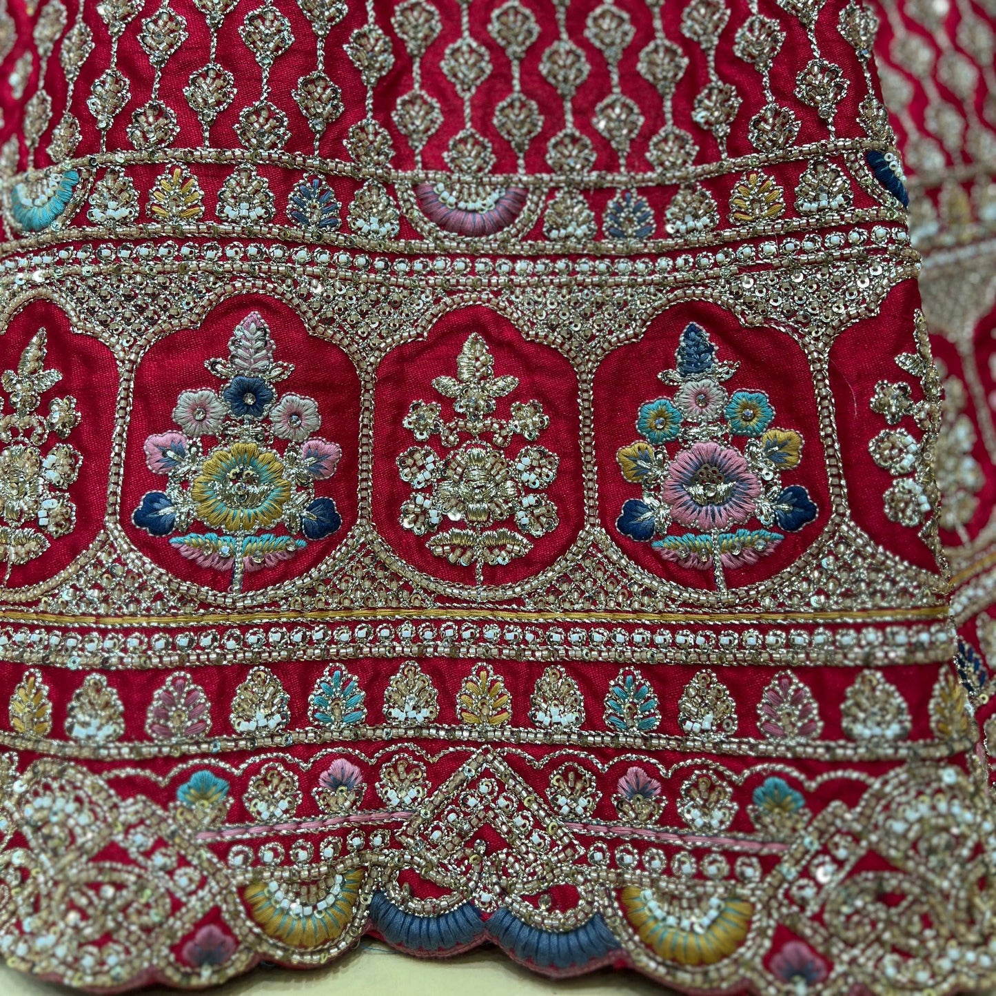 Sangria : Cutdana Beads Handwork Royal Red Designer Bridal Lehenga