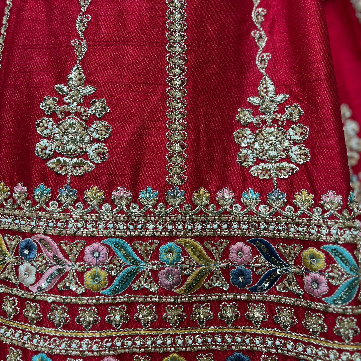 Sangria : Cutdana Beads Handwork Royal Red Designer Bridal Lehenga