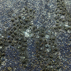 Dark grey sequin and bead fabric with metallic floral motifs