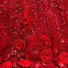 Jazzagals - Designer Replica Red Self Handwork Couture Lehenga