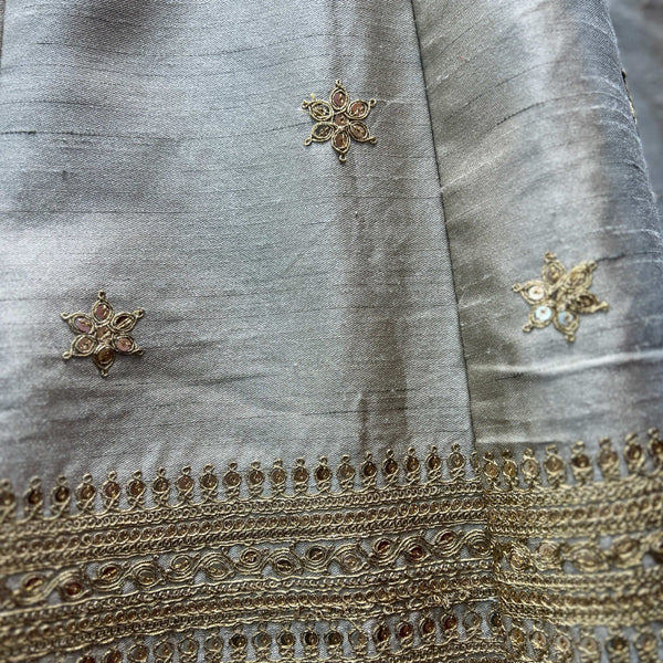 Royal Baggi - Raw Silk 20 Kali Flared Minimal Designer Lehenga - Moonlit Silver