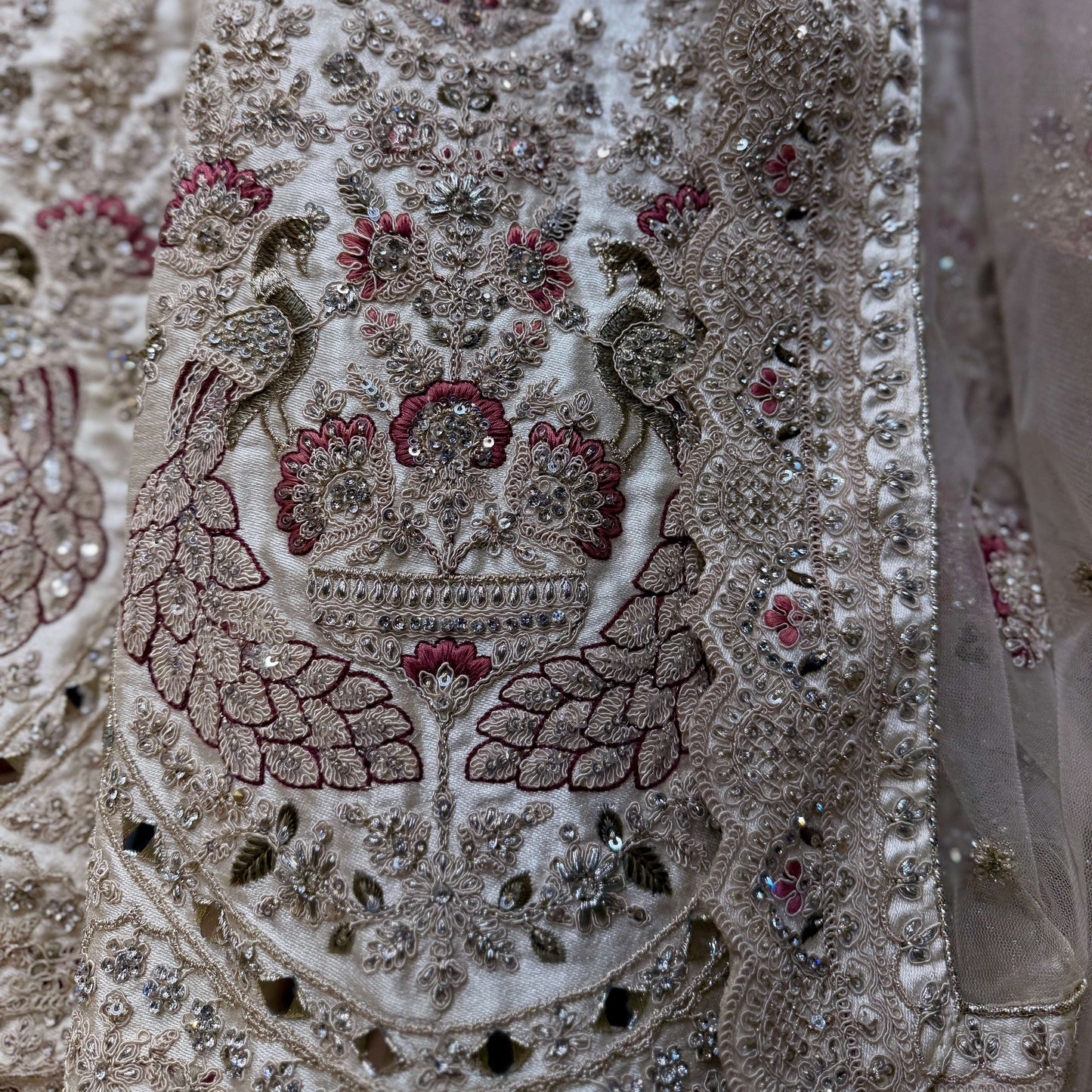 Rosé - Double Dupatta Raw Silk Ivory Bridal Reception Lehenga