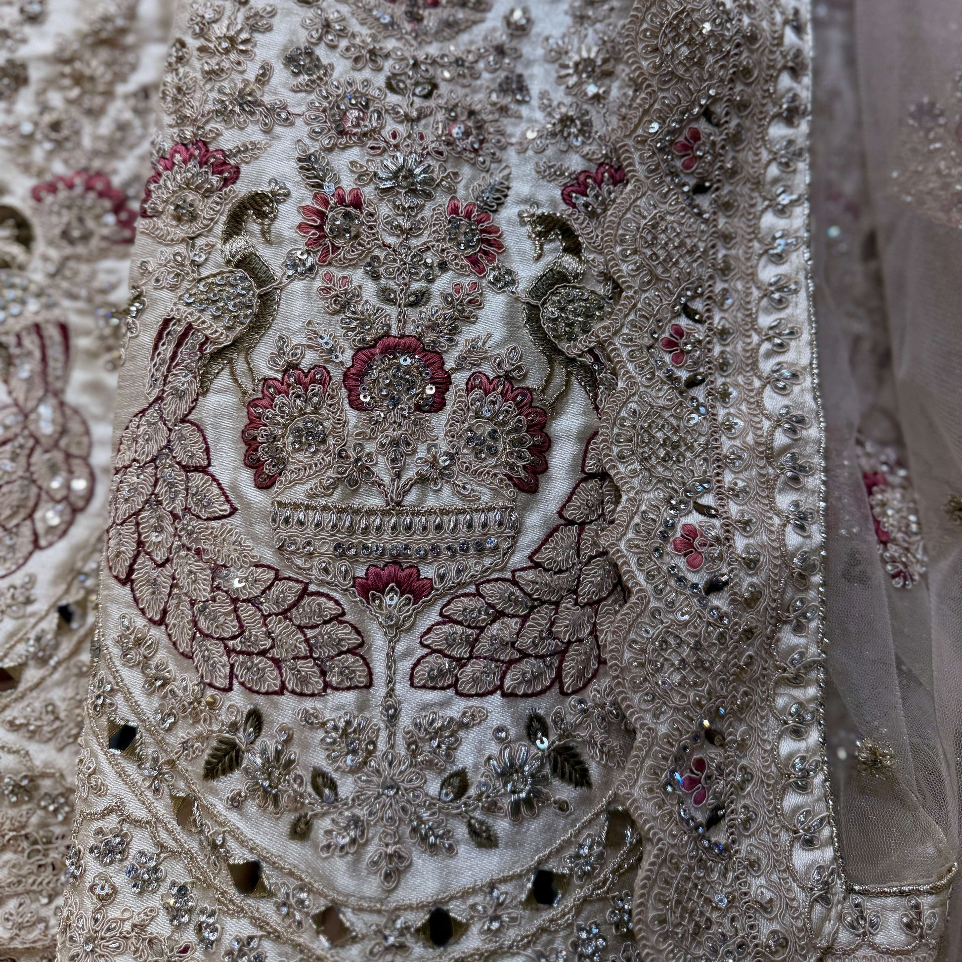 Rosé - Double Dupatta Raw Silk Ivory Bridal Reception Lehenga