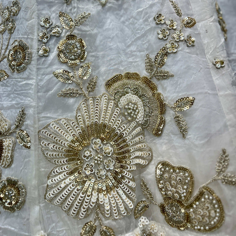 Damsel - Crystal Organza Lehenga Embellished Gorgeous Zari Work White