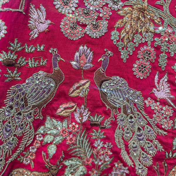 Kundan : Ready-To-Wear Raw Silk Cheery Pink Bridal Lehenga