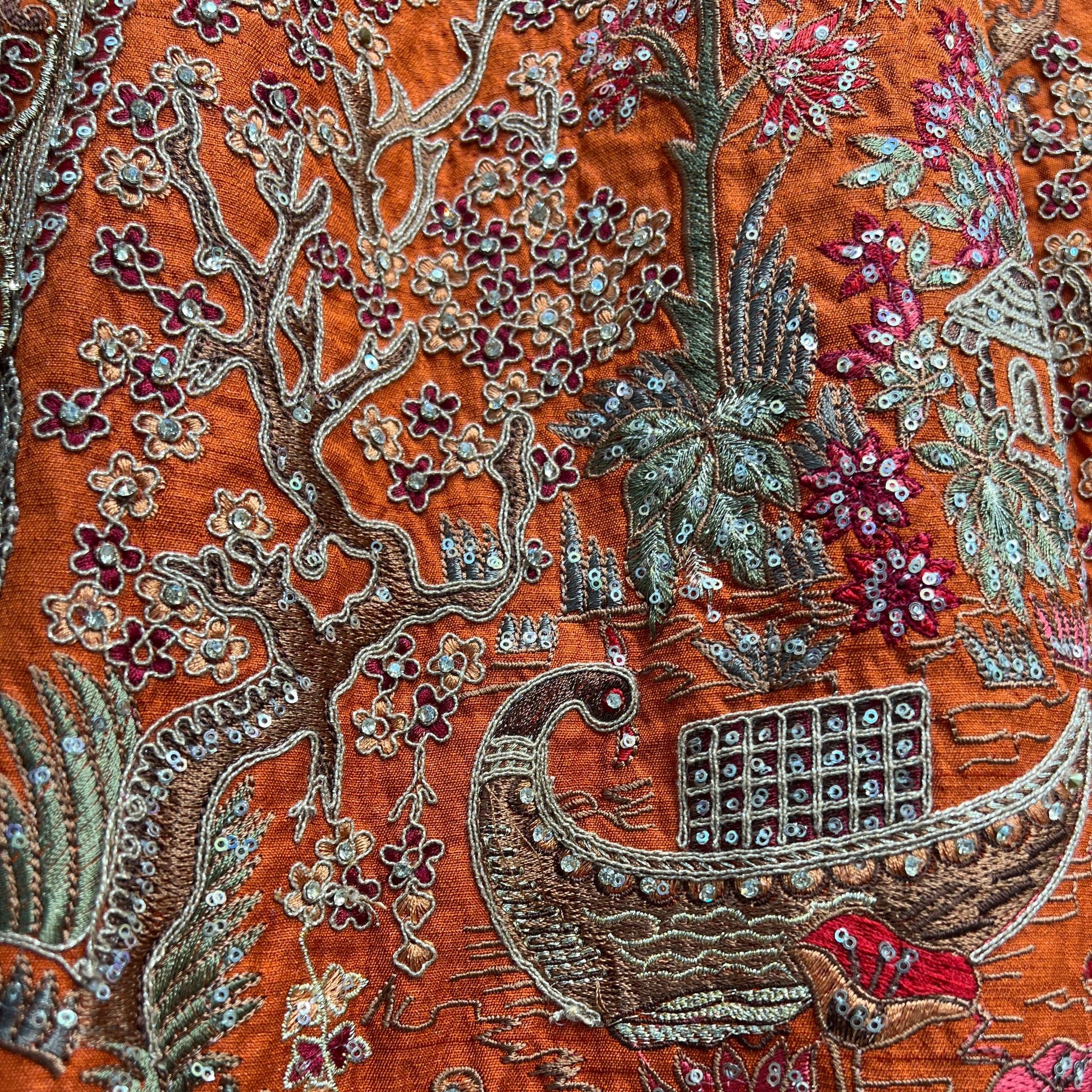 Kundan : Ready-To-Wear Raw Silk Rust Orange Bridal Lehenga