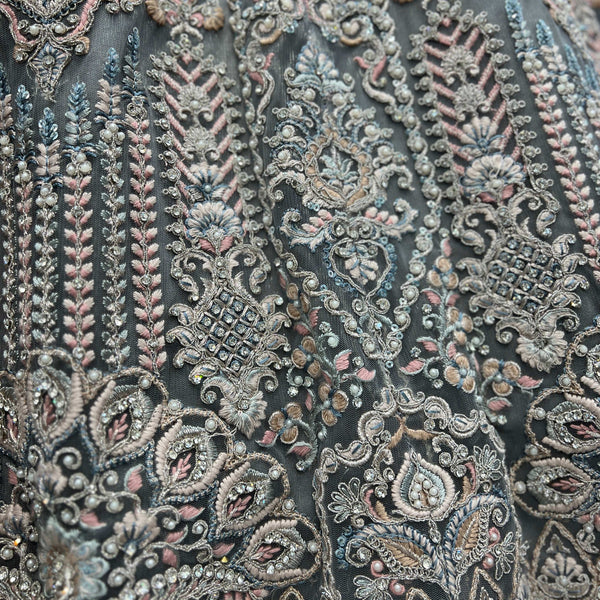 Cherry Blossom - Metallic Blue Reception Engagement Lehenga With Designer Blouse