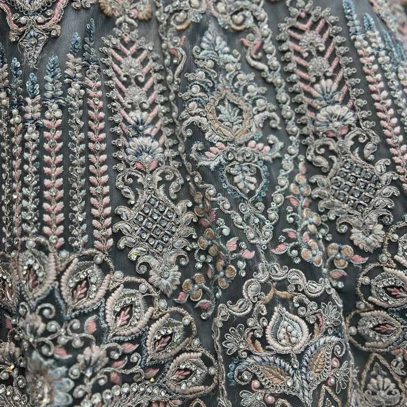 Cherry Blossom - Metallic Blue Reception Engagement Lehenga With Designer Blouse