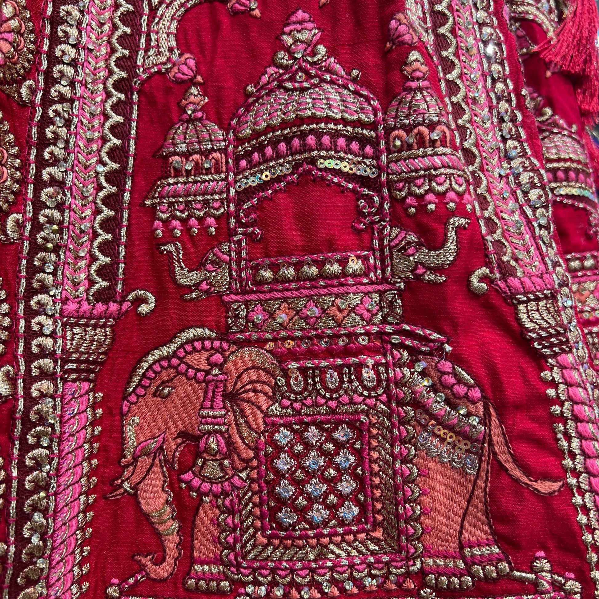 Amrapali - Big Flared Raw Silk Fuchsia Red Royal Wedding Lehenga