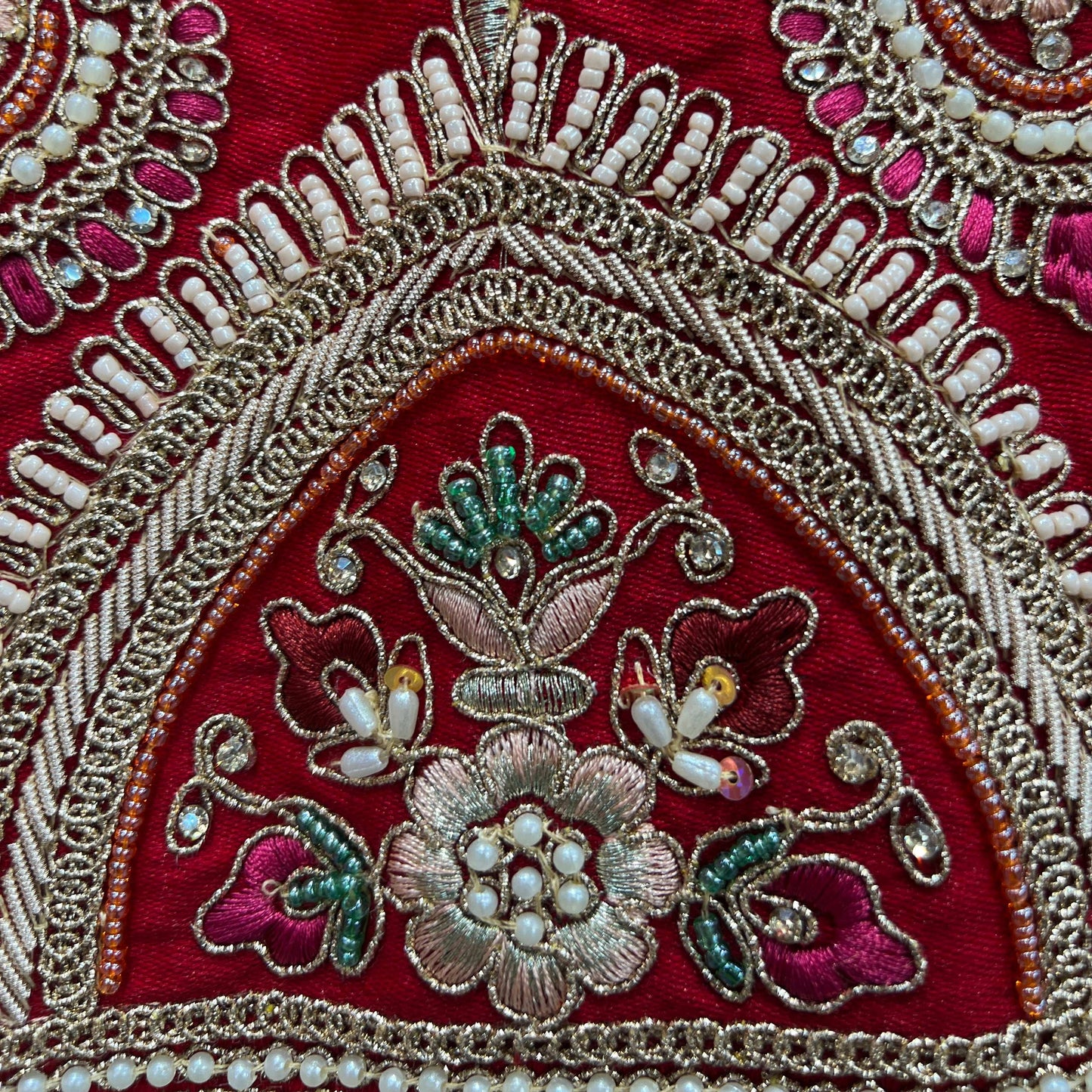 Amrapali - Vertical Kali Pattern Raw Silk Royal Red Bridal Lehenga