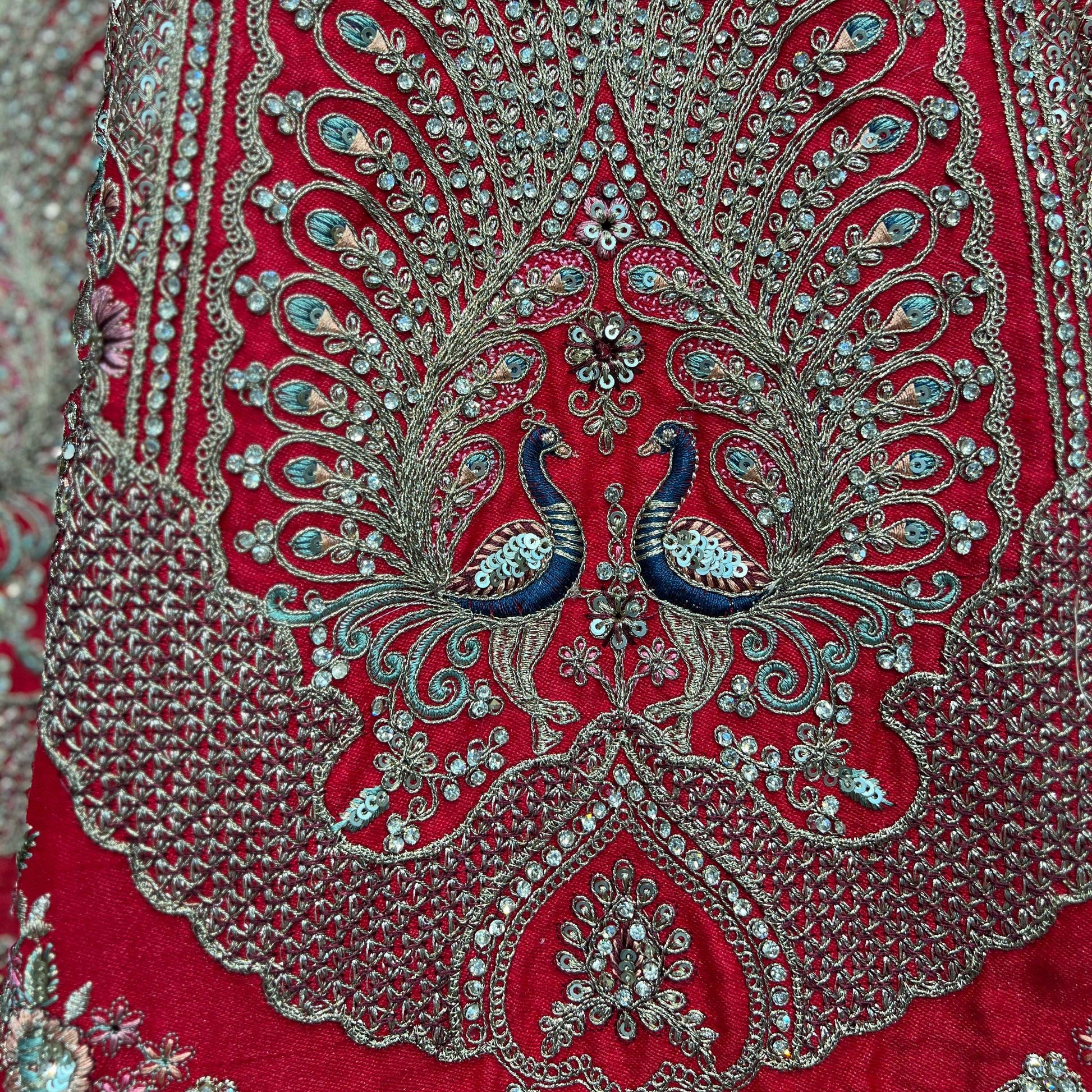 Dulhan in Royal Red Bridal Lehenga : Double Dupatta Raw Silk Flared Lehenga