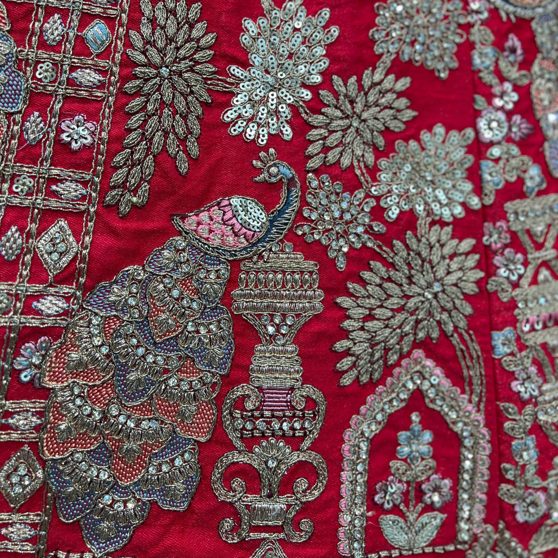 Dulhan in Royal Red Bridal Lehenga : Double Dupatta Raw Silk Flared Lehenga