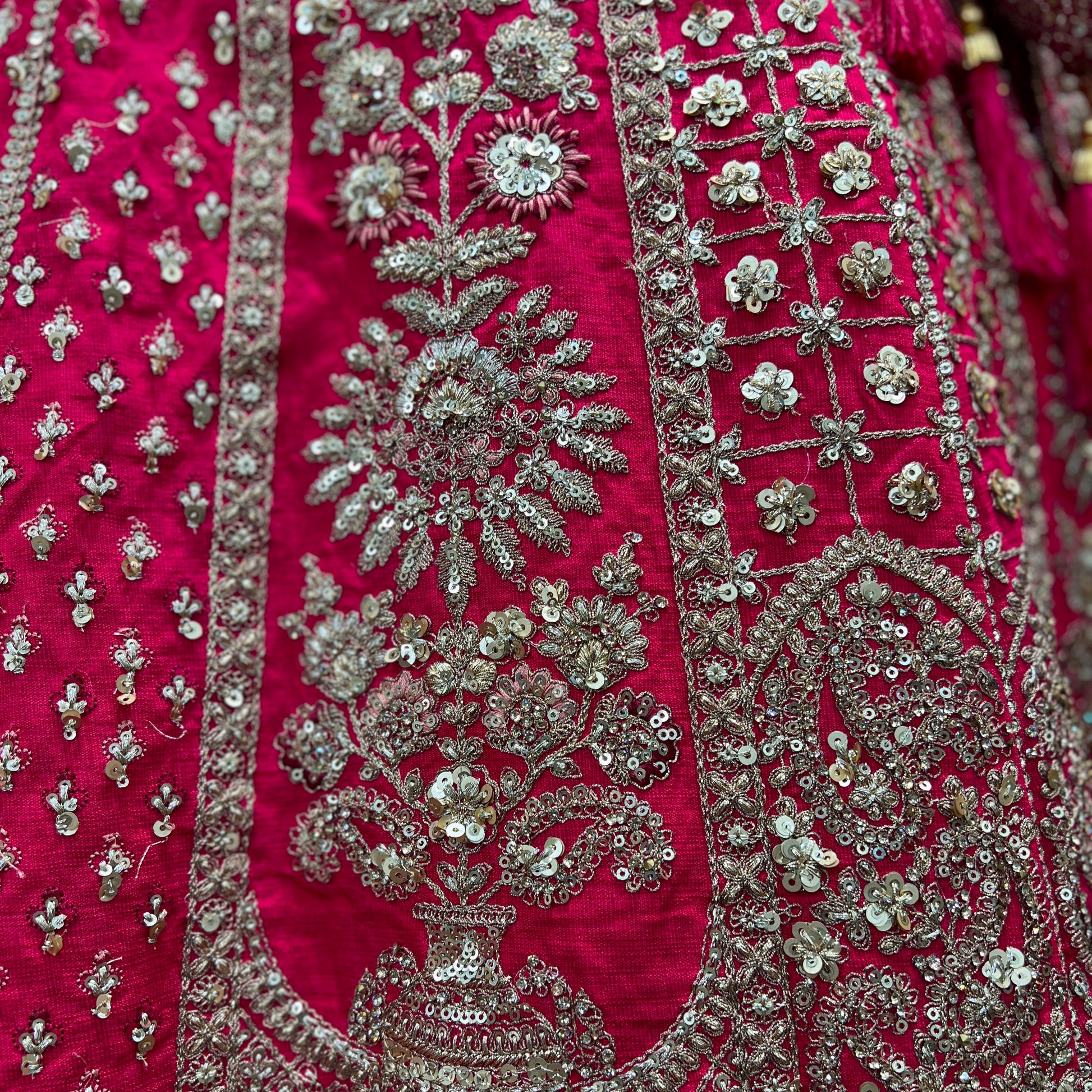 Dulhan in Rani Pink Lehenga : Raw Silk Royal Pink Bridal Lehenga JMS Studio {{ Royal Red Bridal Lehenga}}