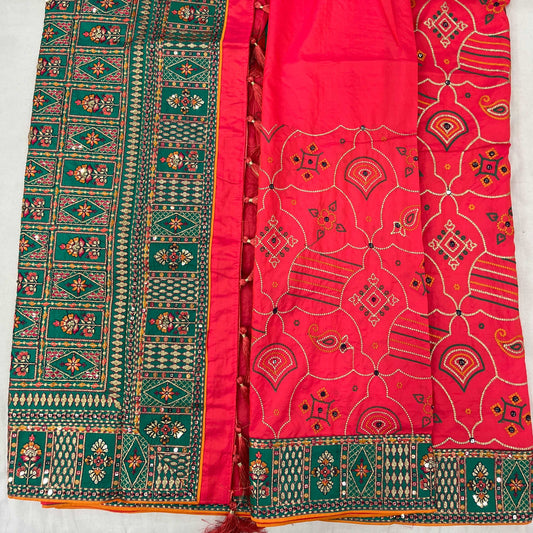 Soft Silk Saree with Multi-Color Resham Thread Work JMS Studio {{ Royal Red Bridal Lehenga}}