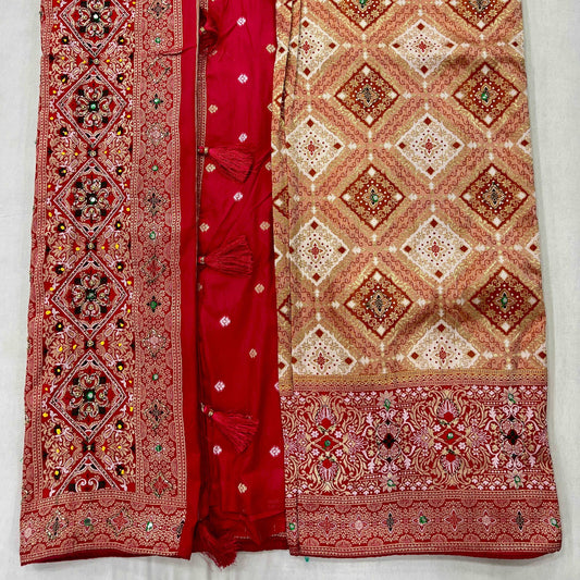 Handwork Pallu Kanjivaram Soft Silk Saree JMS Studio {{ Royal Red Bridal Lehenga}}