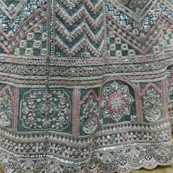 Jazzagals - Beads & Pearls Handwork Sky Blue Lehenga - JMS Studio
