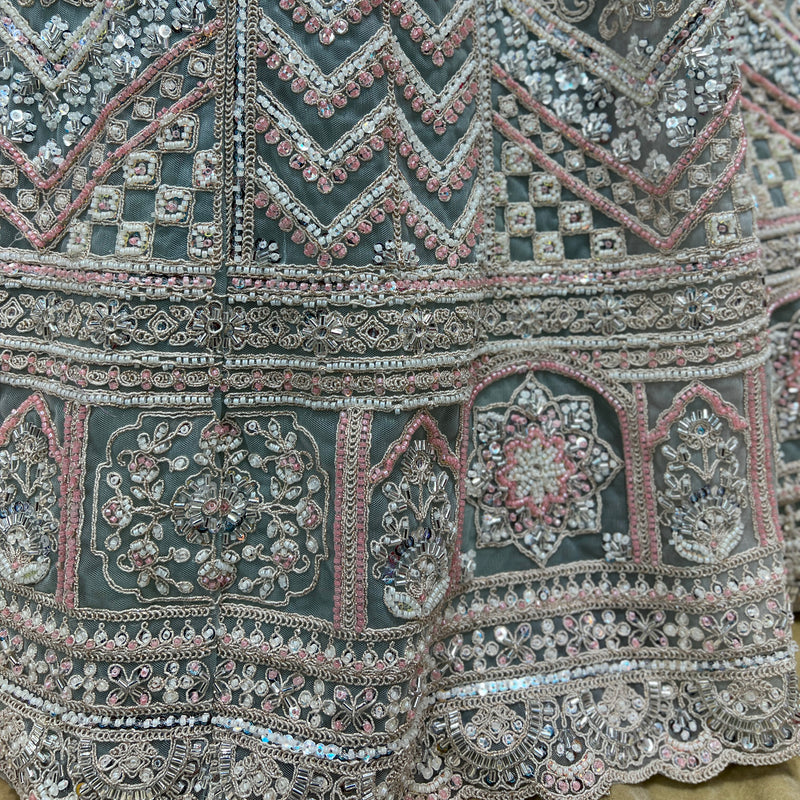 Jazzagals - Beads & Pearls Handwork Sky Blue Lehenga - JMS Studio