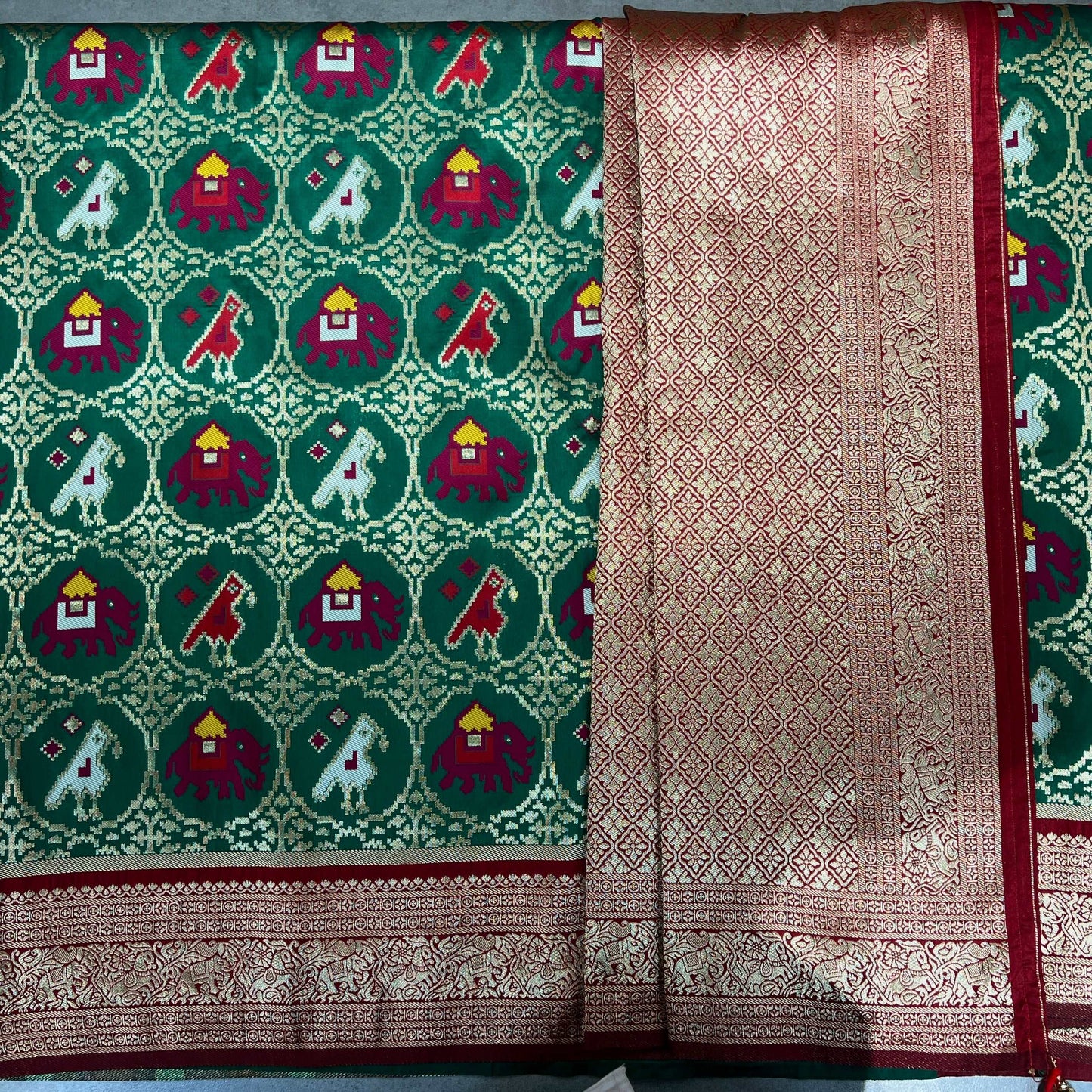 Patola Pattern Kanjivaram Silk Saree JMS Studio {{ Royal Red Bridal Lehenga}}