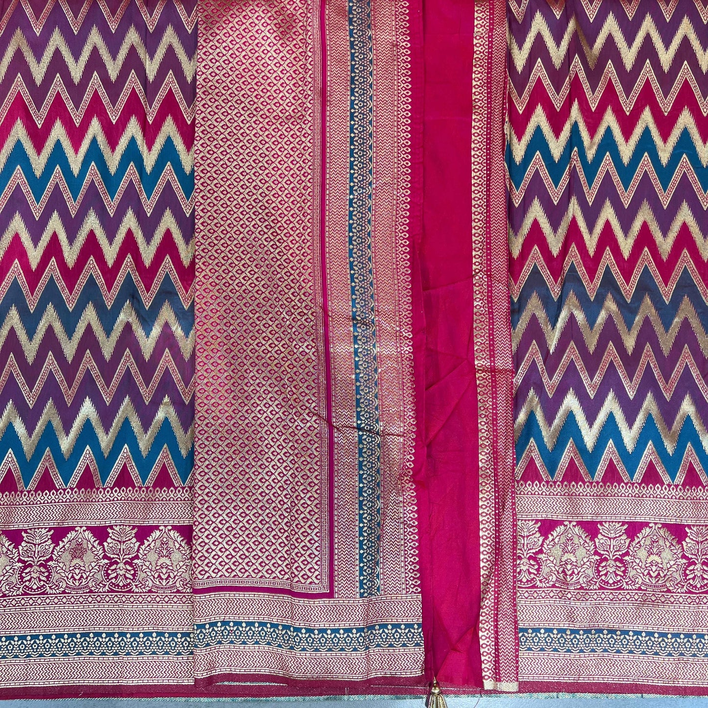 ZigZag Pattern Kanjivaram Silk Saree JMS Studio {{ Royal Red Bridal Lehenga}}