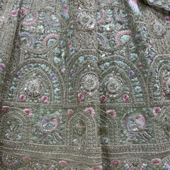 Cherry Blossom - Big Flair Flowy Reception Engagement Lehenga Pistachio Color - JMS Studio