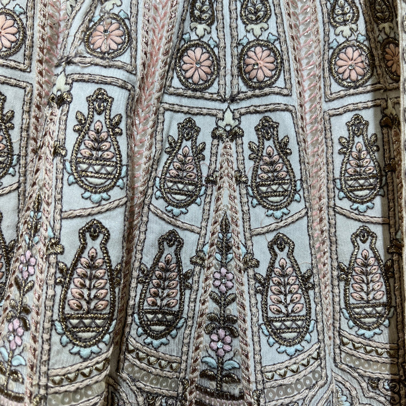 Damsel - Raw Silk Off White Flared Designer Couture Lehenga