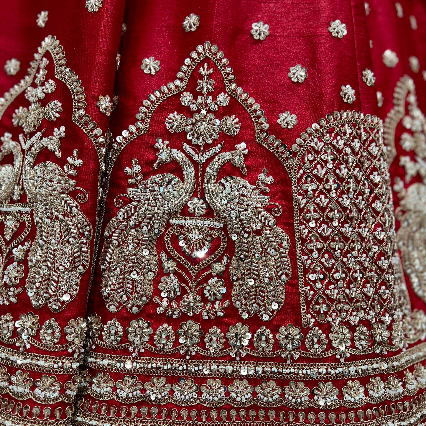 Sangria : Double Dupatta Handwork Royal Red Bridal Lehenga