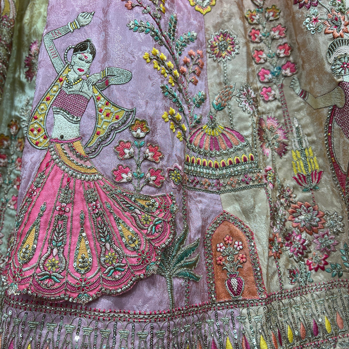 Rosé - Silk Multicolor Designer Replica Couture Lehenga