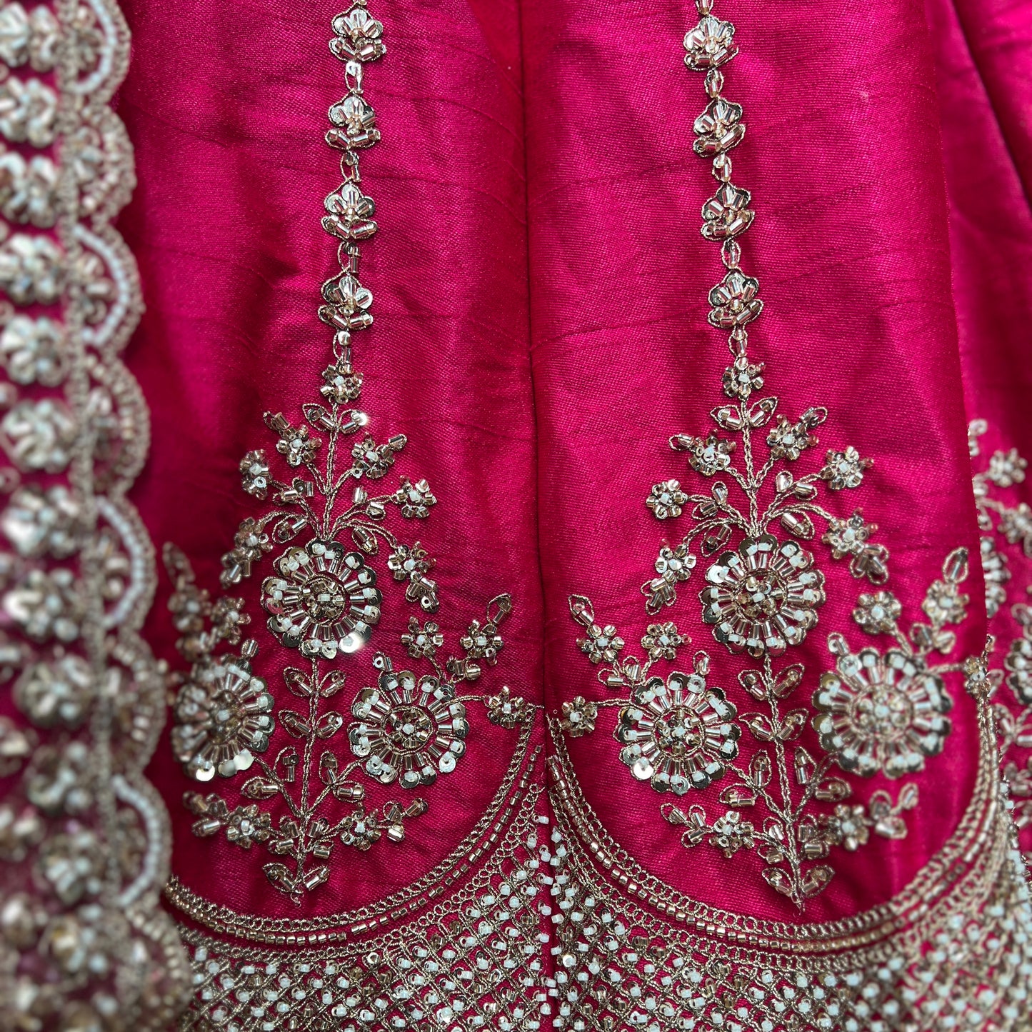 Sangria : Cutdana Beads Handwork Rani Pink Bridal Lehenga